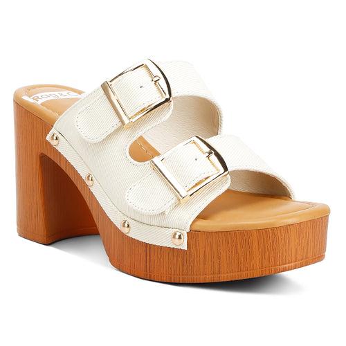 Buckle Straps High Block Heel Clogs