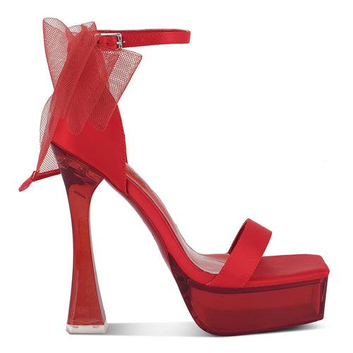 Satin Clear High Heeled Bow Sandals