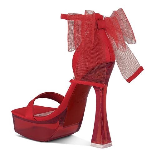 Satin Clear High Heeled Bow Sandals