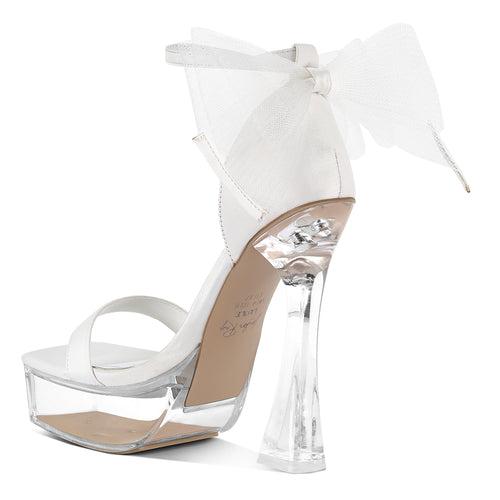 Satin Clear High Heeled Bow Sandals