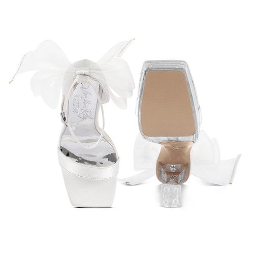 Satin Clear High Heeled Bow Sandals