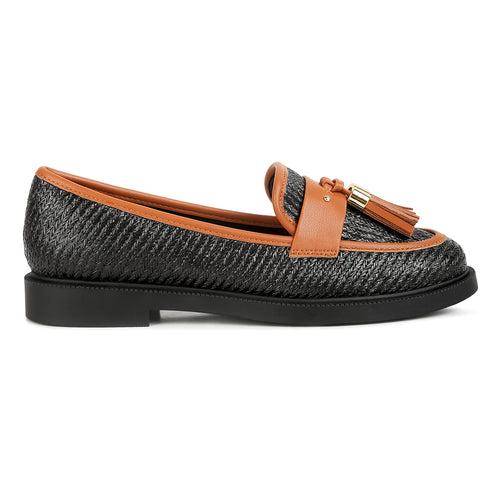 Tassle Detail Raffia Loafers