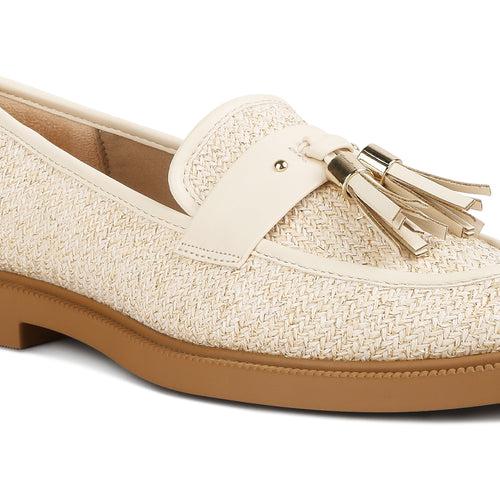 Tassle Detail Raffia Loafers