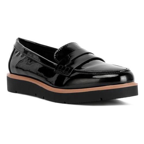 Black Patent PU Wedge Heel Loafer