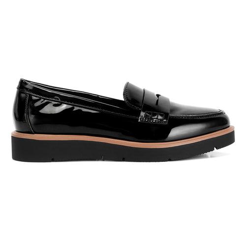 Black Patent PU Wedge Heel Loafer