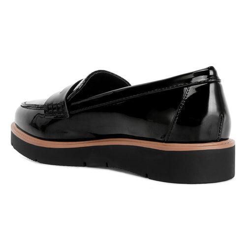 Black Patent PU Wedge Heel Loafer