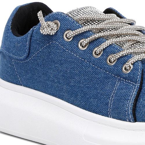 Rhinestone Embellished Denim Sneakers