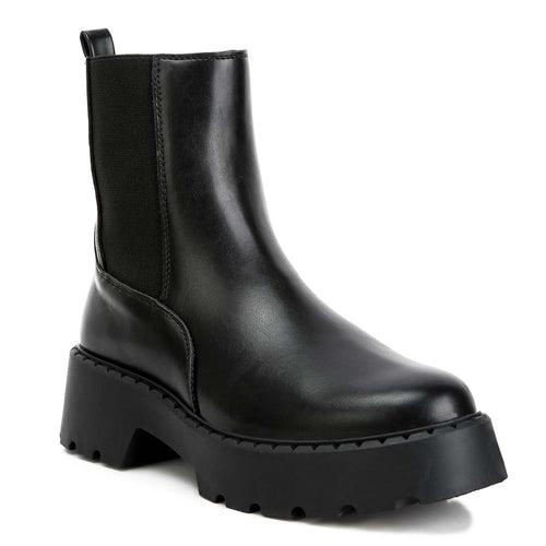 Faux Leather Elasticated Chelsea Boots