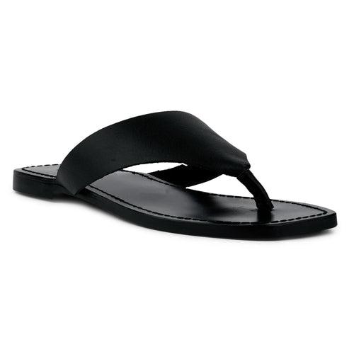 Black Soft Leather Luxury Thong Flats