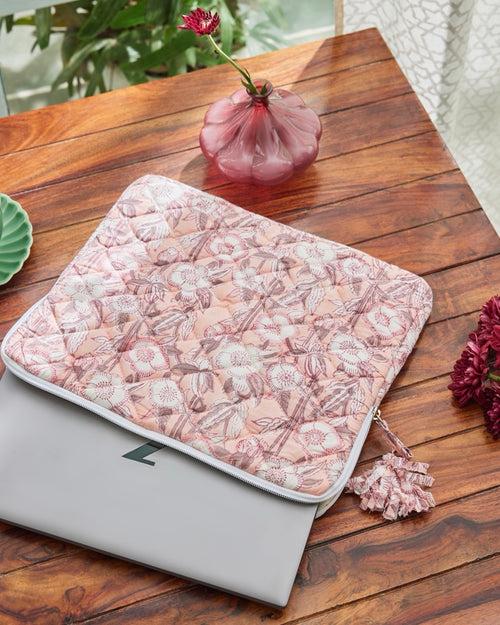 Salmon Pink Poppy Block Print Laptop Sleeve