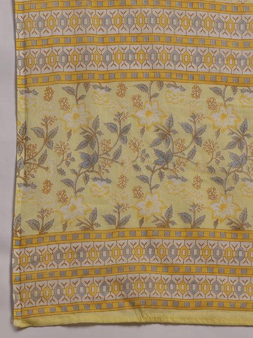 Plus Size Yellow Printed Cotton Straight Suit With Dupatta