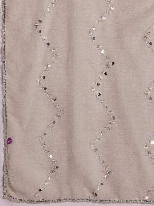 Plus Size Grey Yoke Design Silk Blend Straight Suit With Dupatta