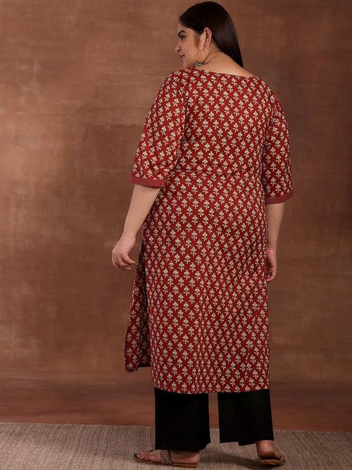 Plus Size Maroon Printed Cotton Kurta