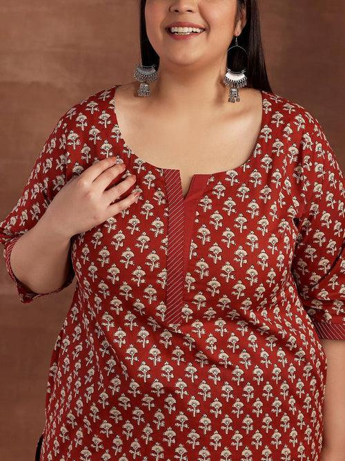 Plus Size Maroon Printed Cotton Kurta