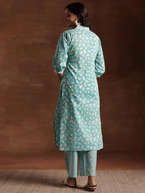 Green Printed Cotton Straight Kurta Set