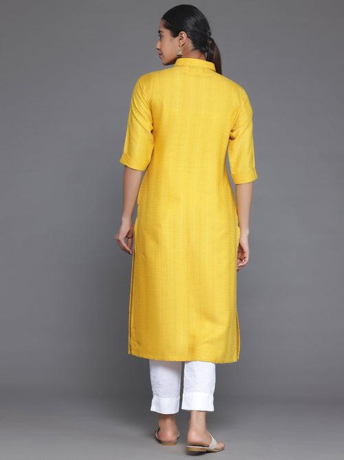 Yellow Woven Design Cotton Straight Kurta