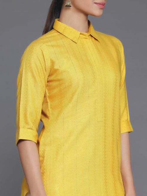 Yellow Woven Design Cotton Straight Kurta