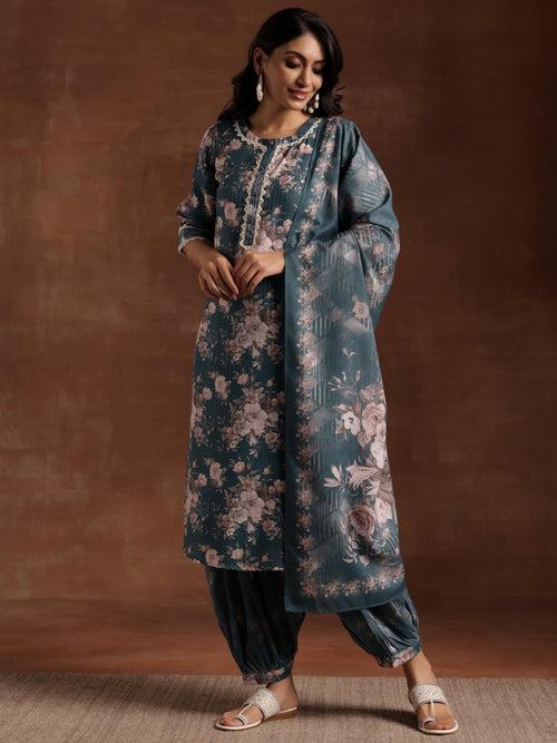 Green Printed Cotton Straight Suit With Dupatta