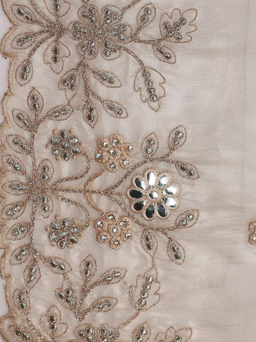 Libas Art Beige Embroidered Silk Blend Saree With Unstitched Blouse Piece