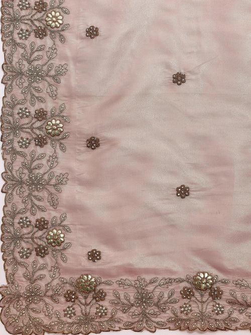 Libas Art Mauve Embroidered Silk Blend Saree With Unstitched Blouse Piece