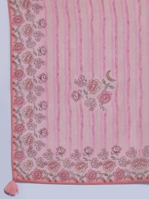 Pink Printed Cotton Straight Suit With Dupatta