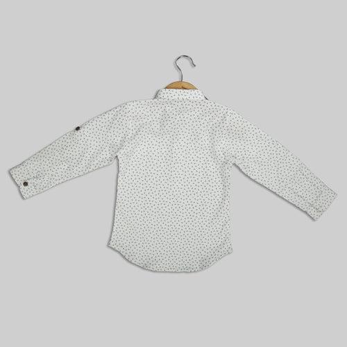 White Printed Cotton Shirt For Boys