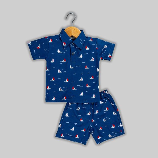 Blue Hosiery Nautical Printed Co-ord Set For Boys