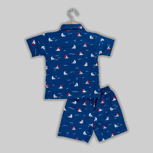 Blue Hosiery Nautical Printed Co-ord Set For Boys