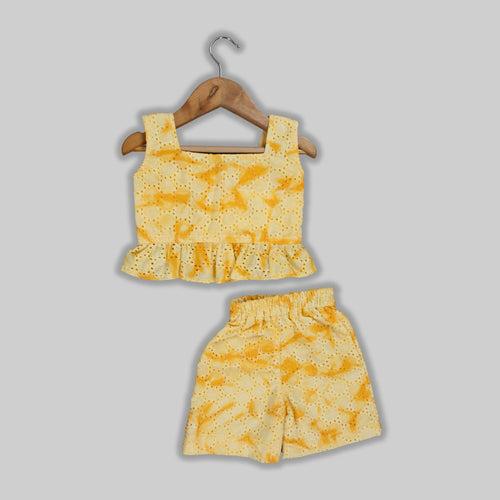 Yellow Cotton Hakoba Co-ord Set For Girls