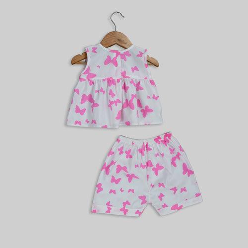 White Butterfly Printed Co-ord Set For Girls
