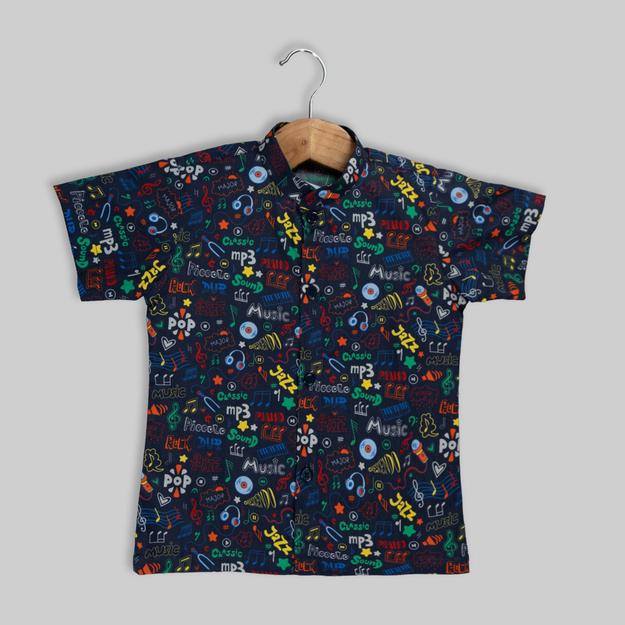 Blue Cotton Printed Shirt for Boys