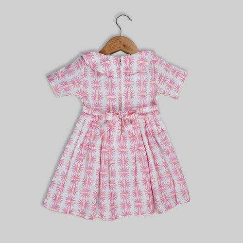 Pink Cotton Floral Printed Frock For Girls