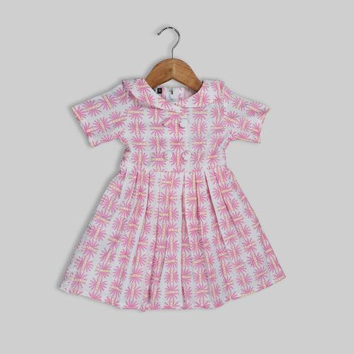 Pink Cotton Floral Printed Frock For Girls