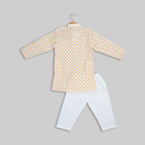 White Cotton Flower Printed Kurta Pyjama for Boys