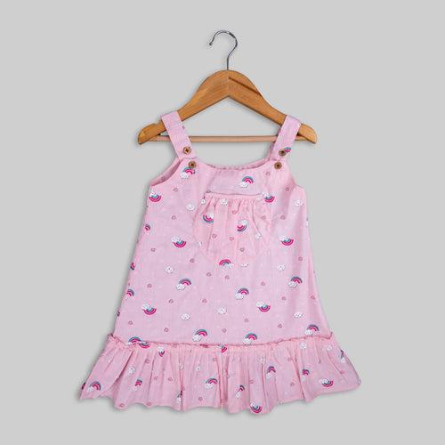 Pink Cotton Rainbow Print Frock For Girls