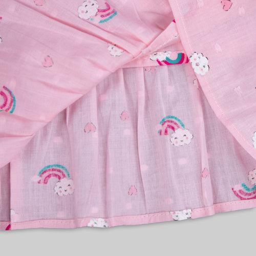 Pink Cotton Rainbow Print Frock For Girls