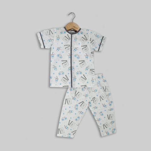 White Cotton Movie Theme Printed Sleepwear For Boys