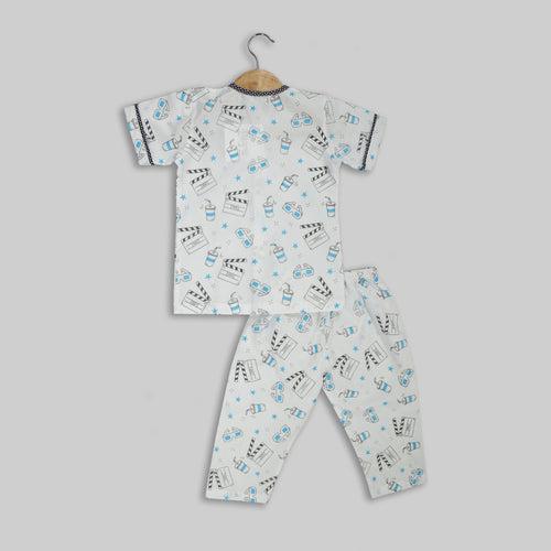 White Cotton Movie Theme Printed Sleepwear For Boys