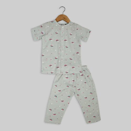 Grey Cotton Rainbow Printed Sleepwear For Girls