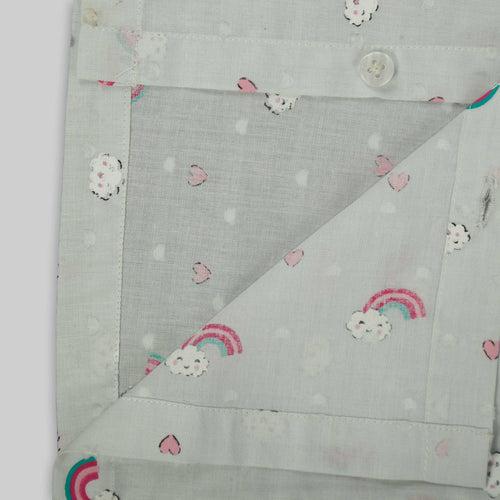 Grey Cotton Rainbow Printed Sleepwear For Girls