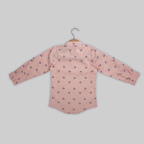 Pink Cotton Printed Shirt For Boys