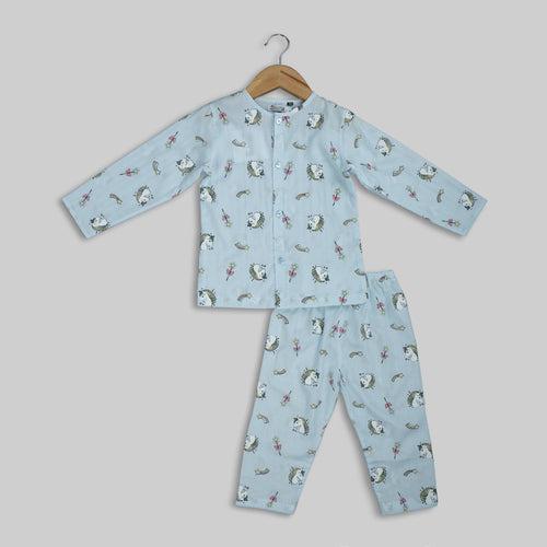 Blue Unicorn Print Sleepwear For Kids