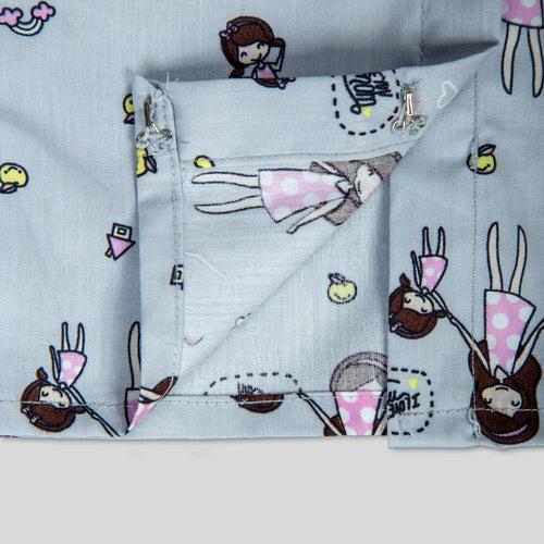 Grey Cotton Doll Print Co-ord Set For Girls