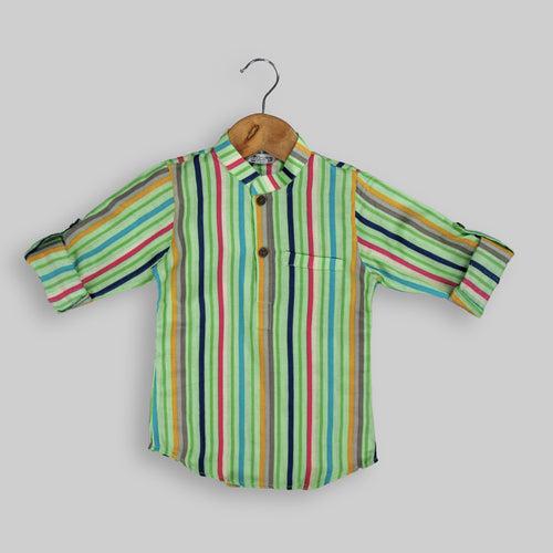 Green Cotton Kurta Shirt For Boys