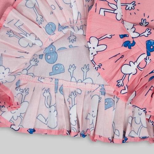 Pink Cotton Popcorn Printed Frock For Girls