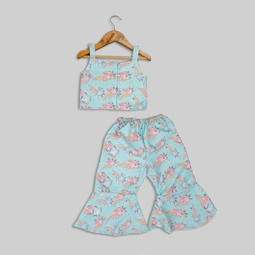 Pre Order: Blue Ice-cream Printed Co-ord Set For Girl