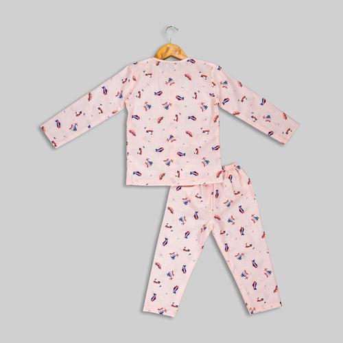 Peach Cotton Helicopter Print Sleepwear For Kids