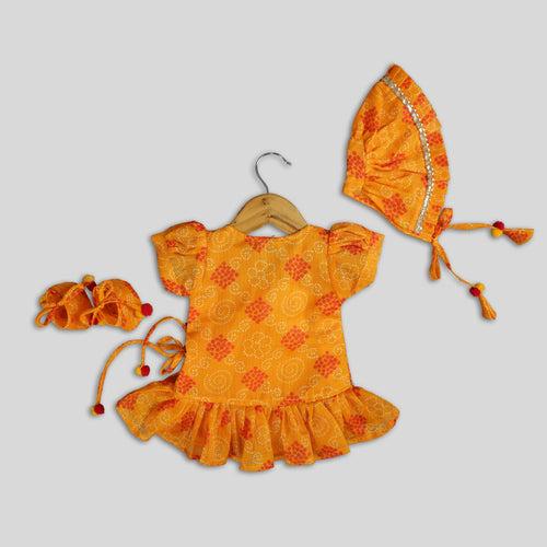 Saffron Cotton Aangrakha Skater Frock (Jaamna)