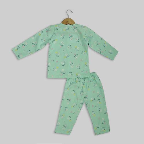 Green Floral Print Sleepwear For Kids