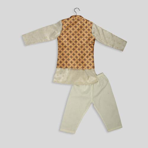 Cream Kurta Pyjama with Golden Jacket For Boys